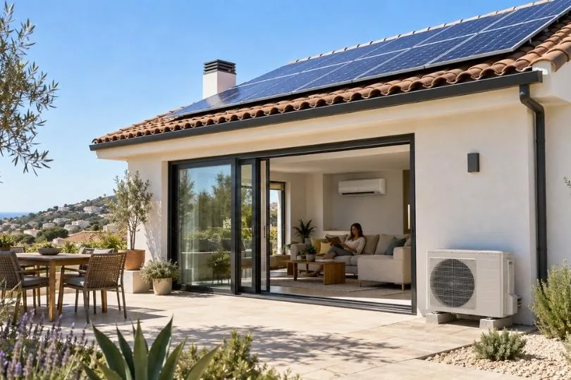 aire acondicionado y placas solares