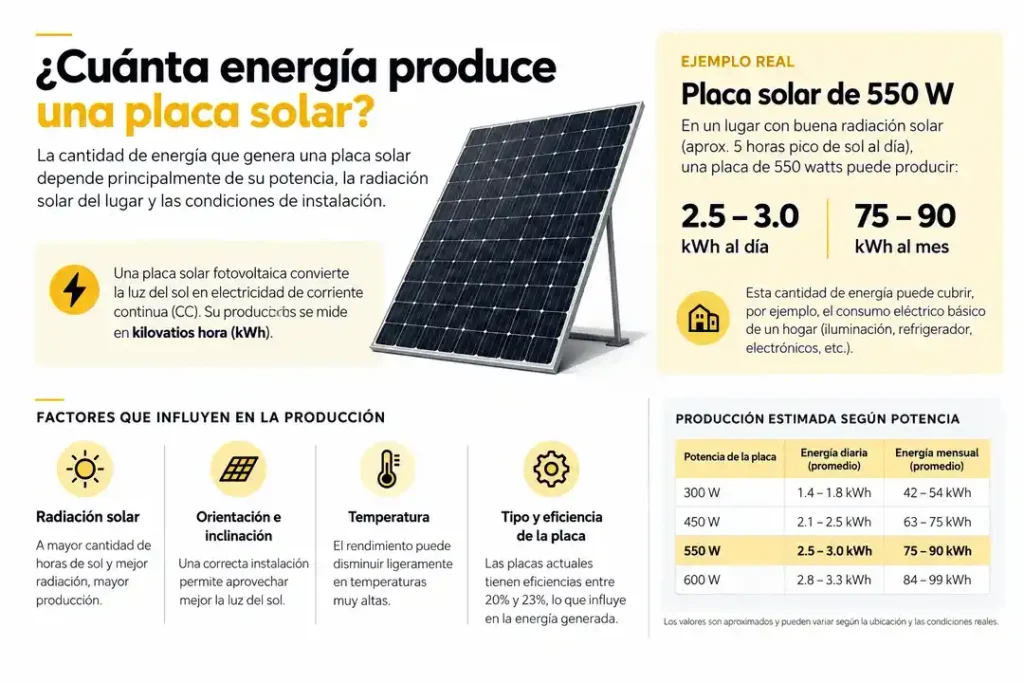 Producción fotovoltaica de una placa solar